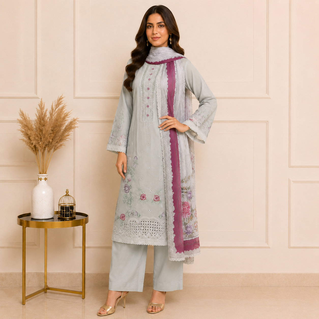 Grey Premium Lawn Suit Wholesale
