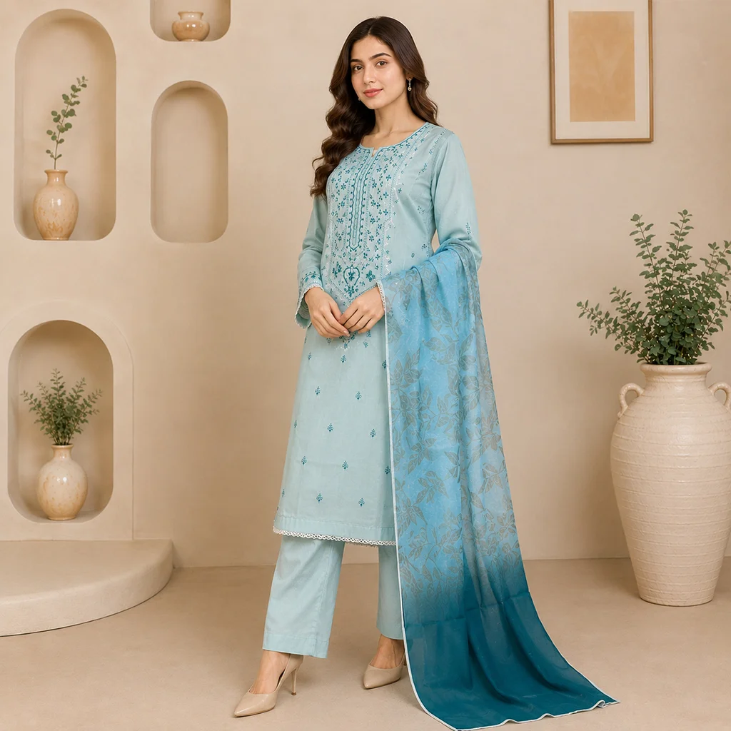 Light Blue Wholesale Pakistani Lawn Suit