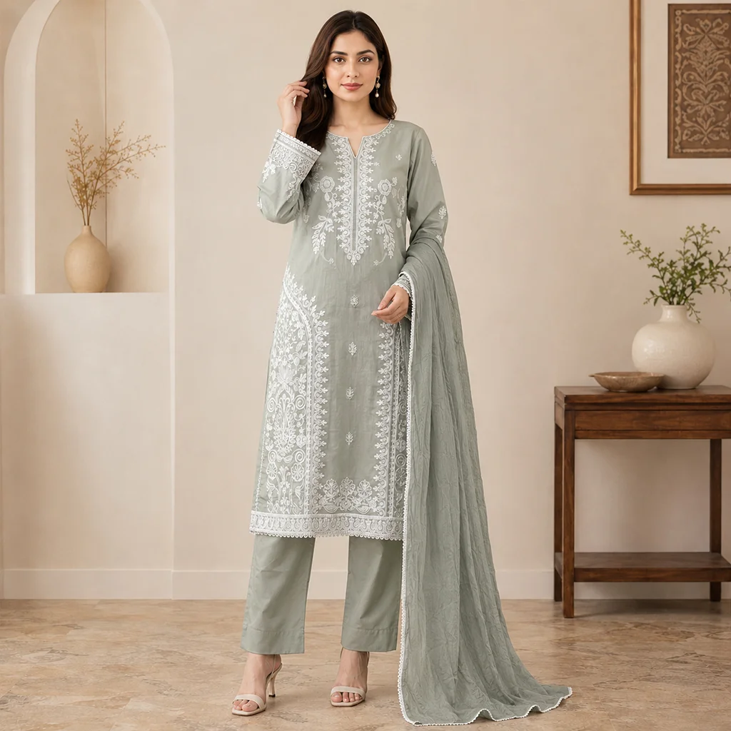 Light Brown Embroidered Lawn Suit Wholesale