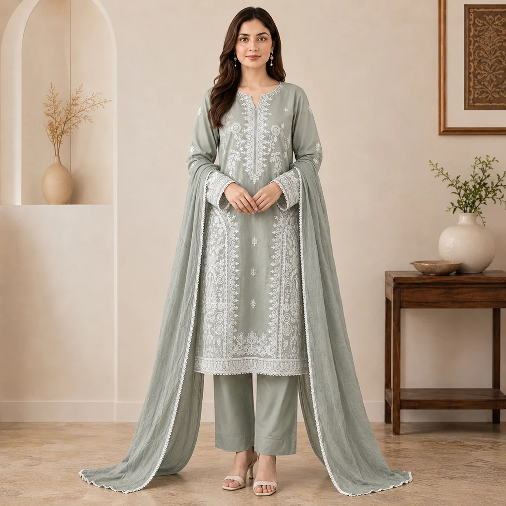 Light Brown Embroidered Lawn Suit Wholesale