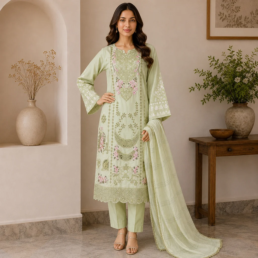 Light Green wholesale pakistani lawn suit