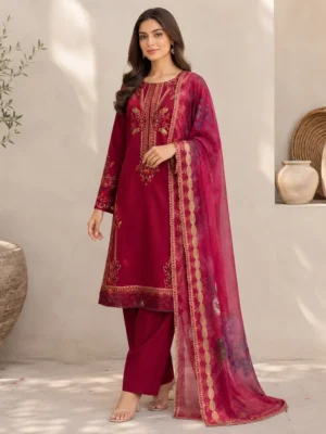 Magenta Embroidered lawn suits wholesale