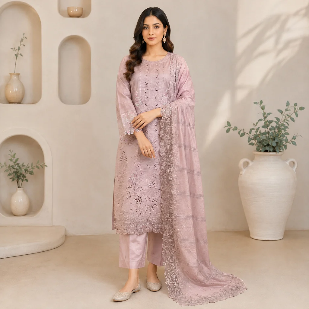 Mauve Premium wholesale lawn suit