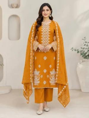 Mustard Yellow Embroidered wholesale lawn suit