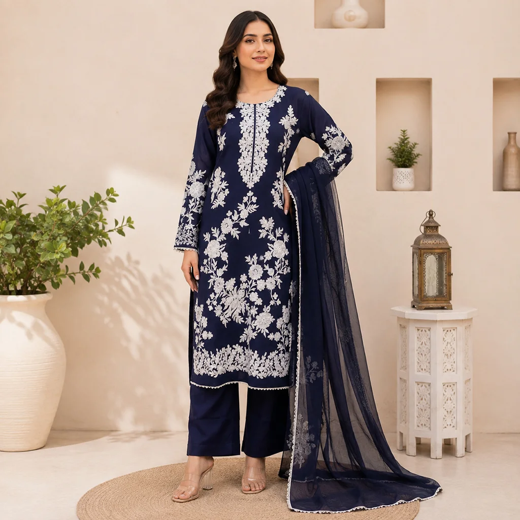 Navy Premium Blue wholesale pakistani lawn suit