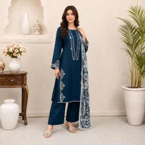 Navy Embroidered Lawn Suit Wholesale