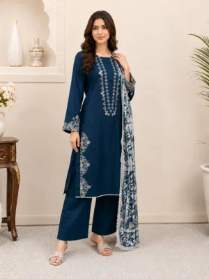 Navy Embroidered Lawn Suit Wholesale