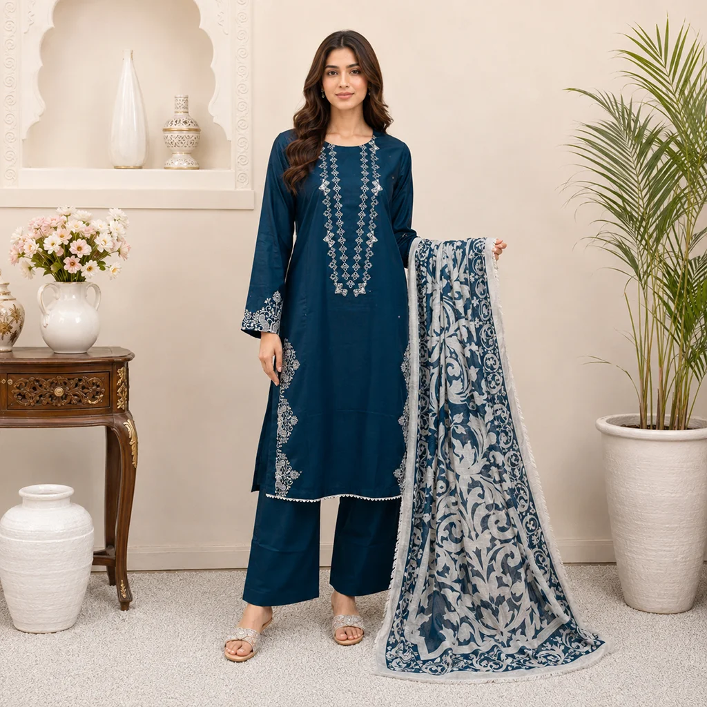 Neavy Embroidered lawn suit wholesale