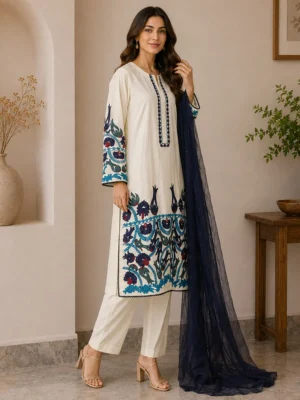 Off-White Embroidered Wholesale Lawn Suit