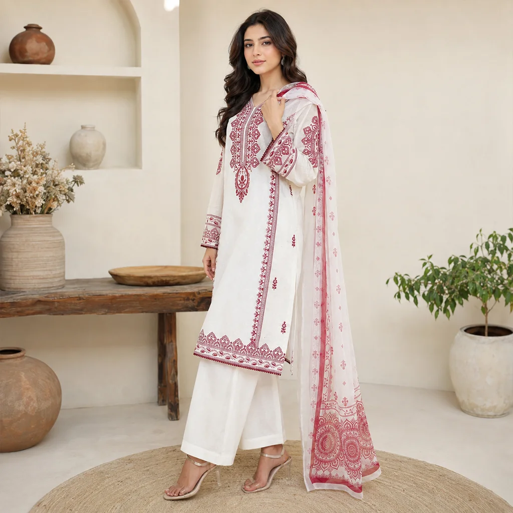 Off-White Stitched Wholesale Lawn Suit