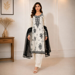 Off-White Pakistani Lawn Suit Wholesale