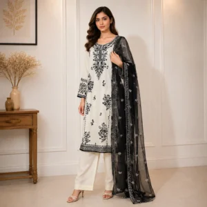 Off-White Pakistani Lawn Suit Wholesale