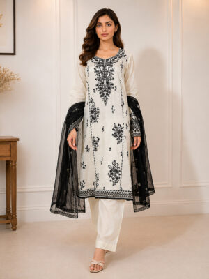 Off-White Pakistani Lawn Suit Wholesale
