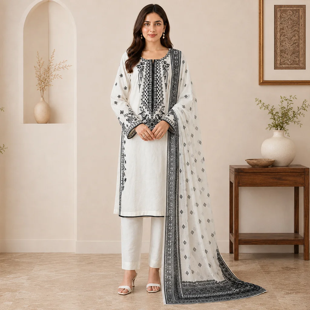 Off-White Wholesale Pakistani Lawn Suit