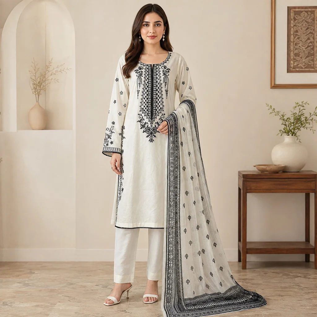 Off-White Wholesale Pakistani Lawn Suit