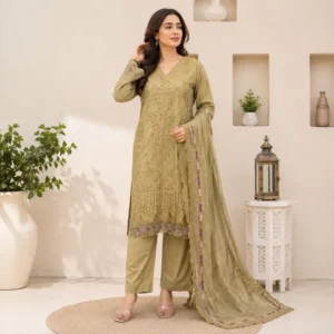 Olive Green Premium Wholesale Lawn Suit