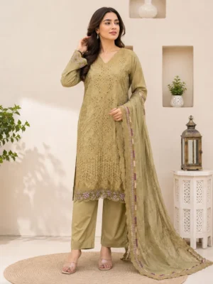 Olive Green Premium Wholesale Lawn Suit