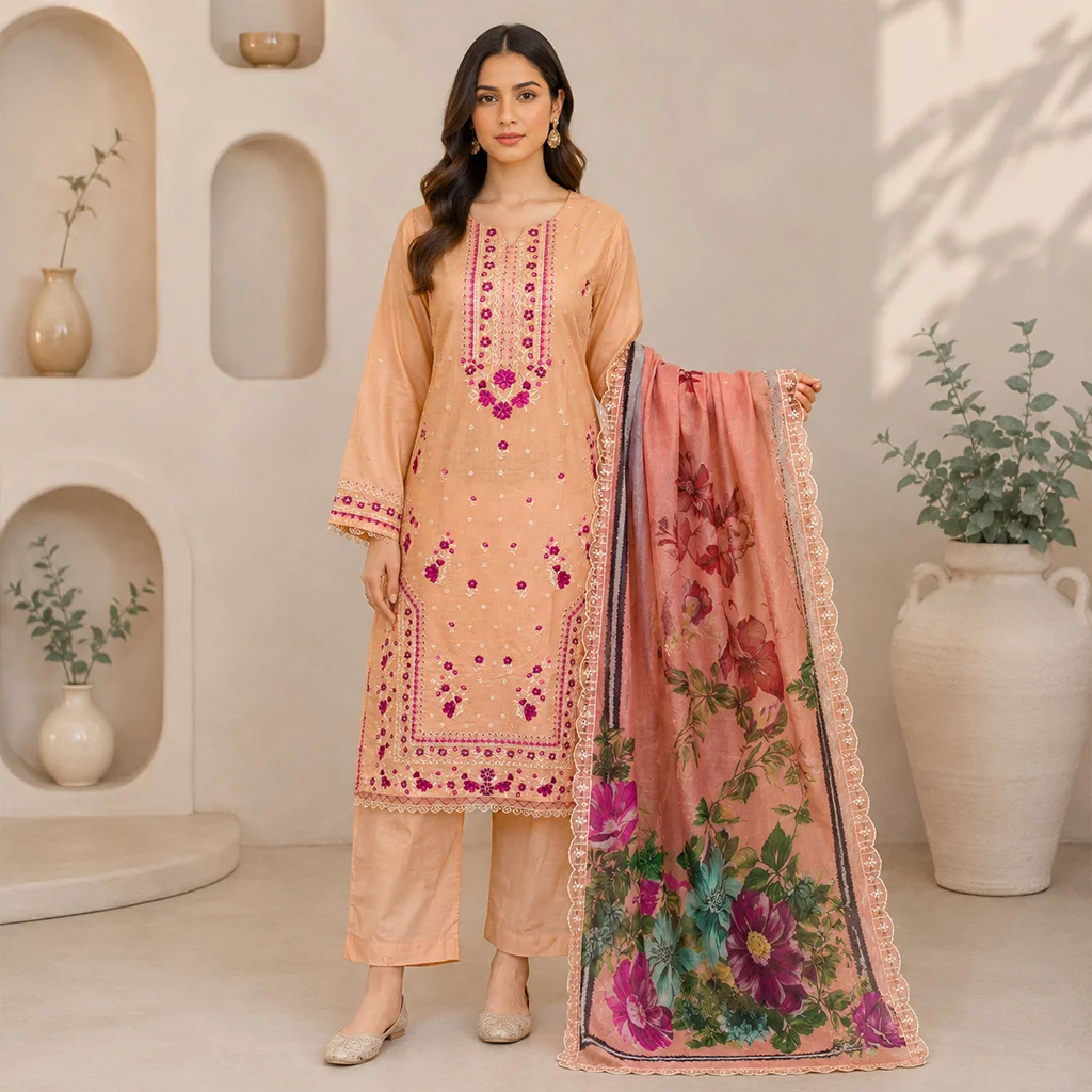 Peach Premium Wholesale Pakistani Lawn Suit