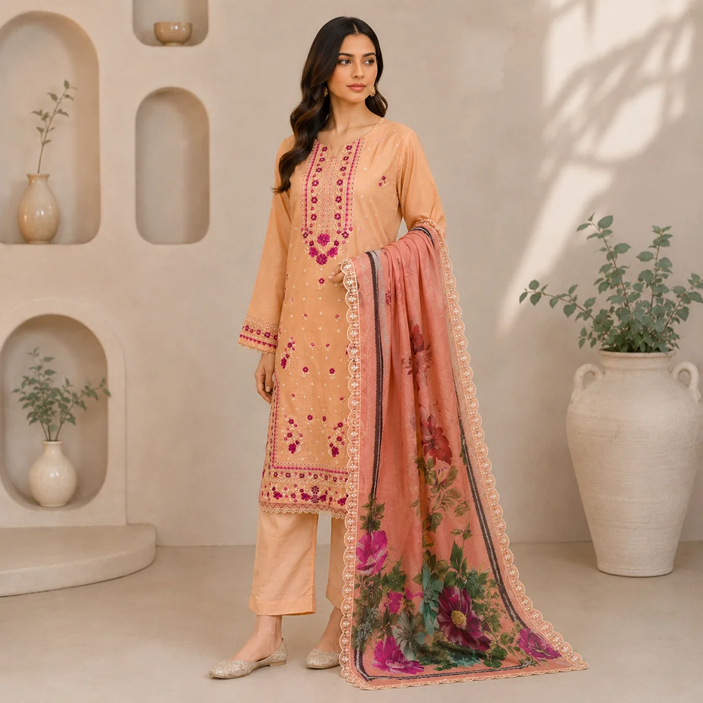 Peach Peach Premium Wholesale Pakistani Lawn Suit wholesale pakistani lawn suit