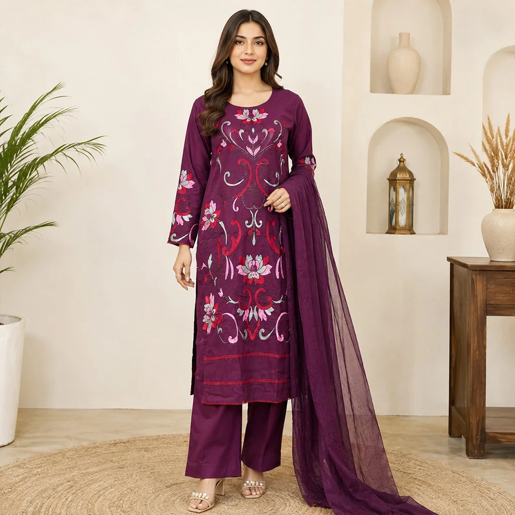 Plum Premium wholesale Lawn Suit