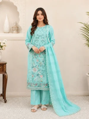 Powder Blue Embroidery Lawn Suit Wholesale