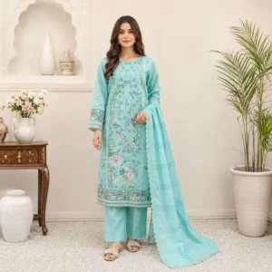 Powder Blue Embroidery Lawn Suit Wholesale