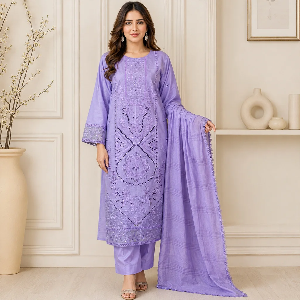 Purple Embroidered wholesale lawn suit