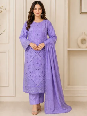 Purple Embroidered wholesale lawn suit