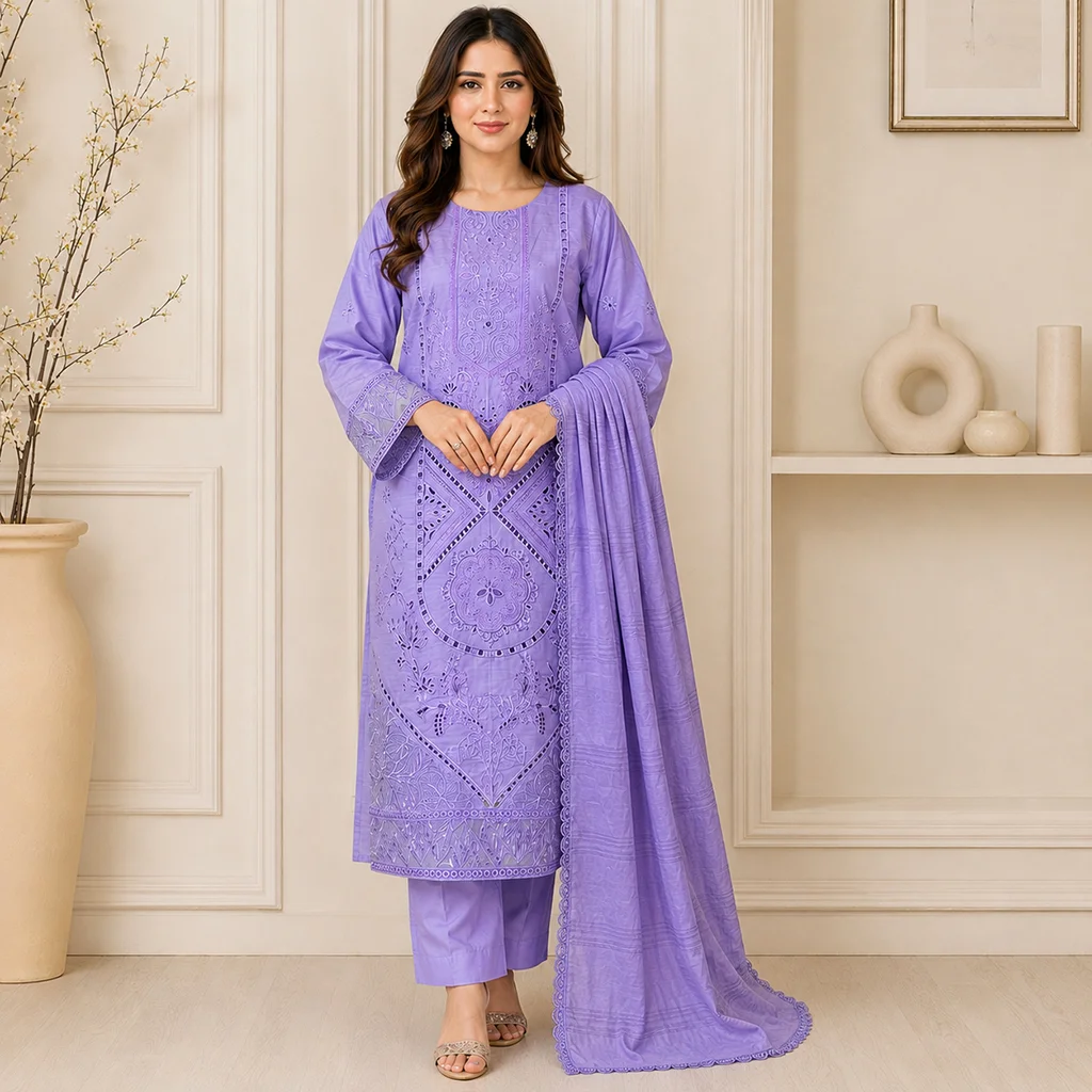 Purple Embroidered wholesale lawn suit