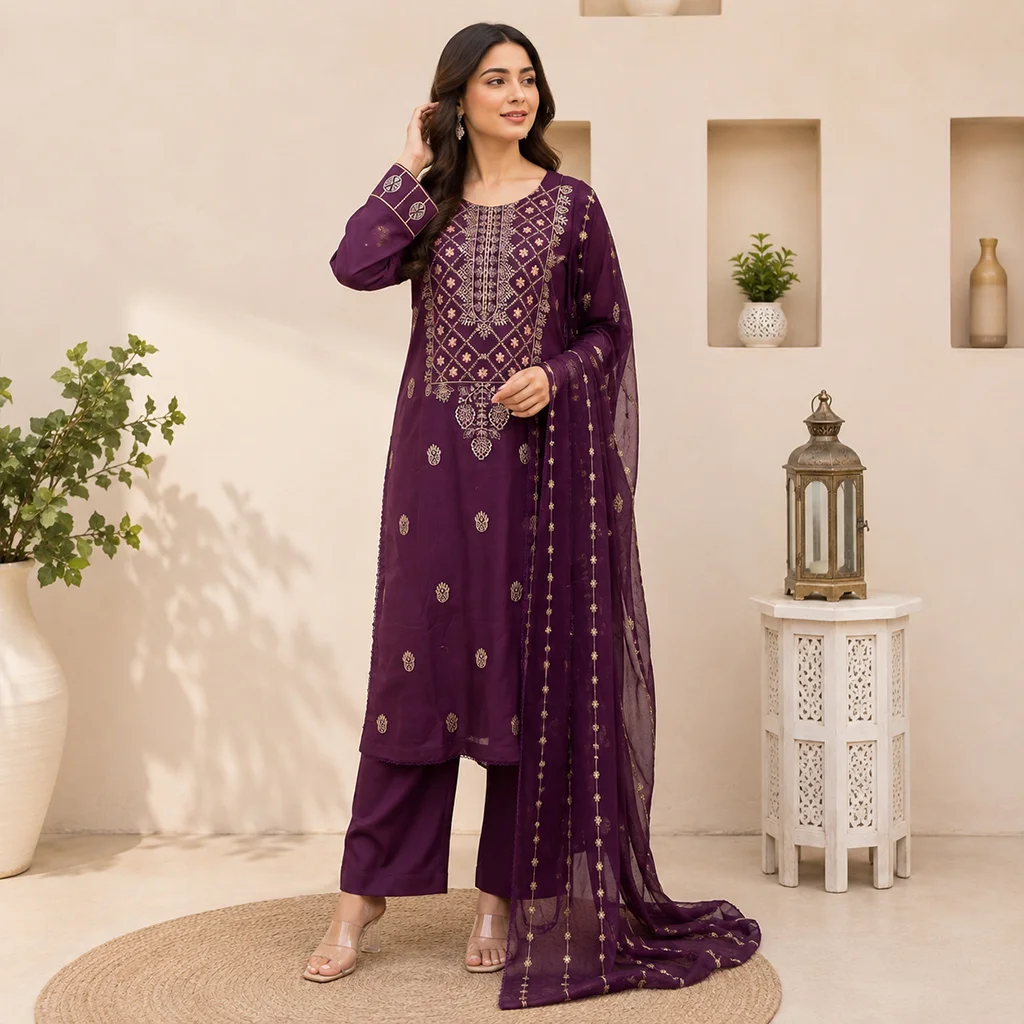Purple Pakistani Lawn Suit Wholesale