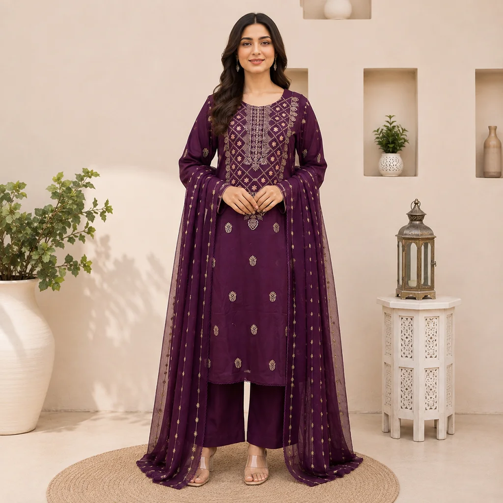 Purple Pakistani Lawn Suit Wholesale