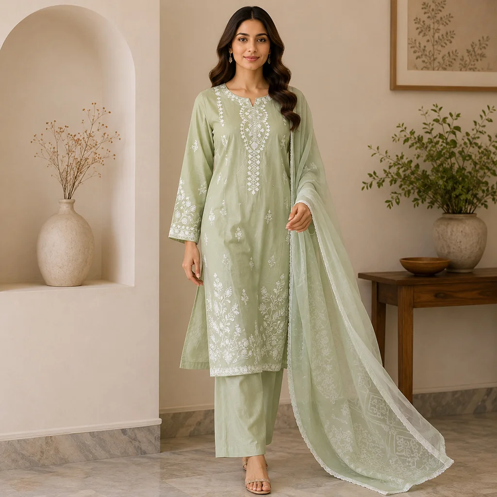 Saga Green Wholesale Pakistani Lawn Suit