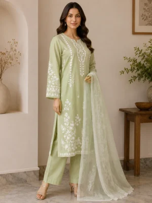 Saga Green Wholesale Pakistani Lawn Suit