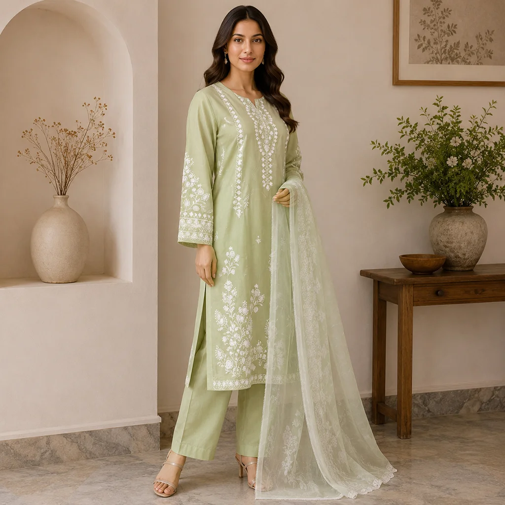 Saga Green Wholesale Pakistani Lawn Suit