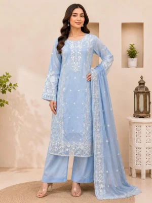 Sky Blue Embroidered lawn suit wholesale
