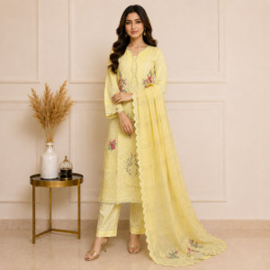 Yellow Embroidery Wholesale Lawn Suit