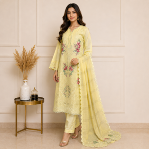 Yellow Embroidery Wholesale Lawn Suit