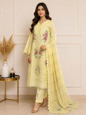 Yellow Embroidery Wholesale Lawn Suit