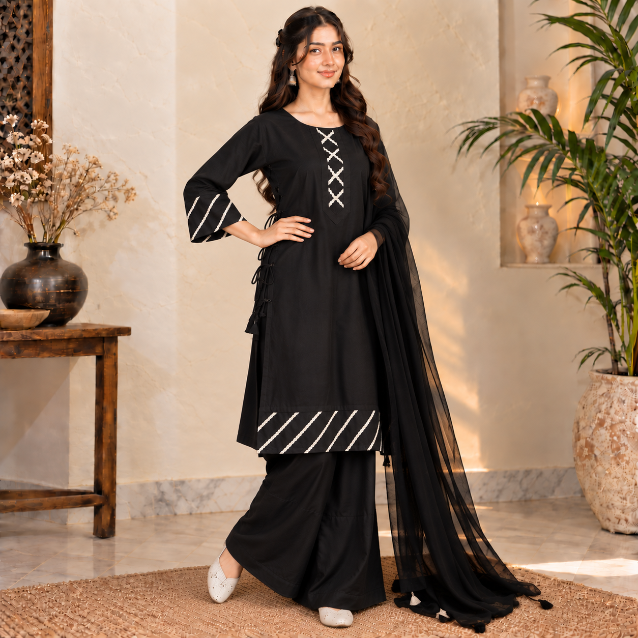 Black 3 Piece Wholesale Dhanak Suit