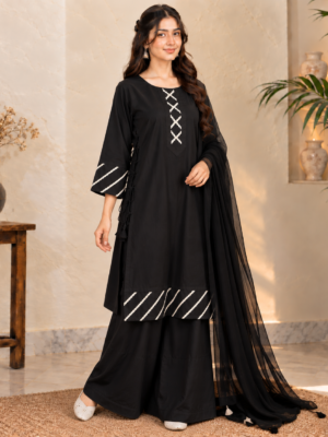 Black 3 Piece Wholesale Dhanak Suit