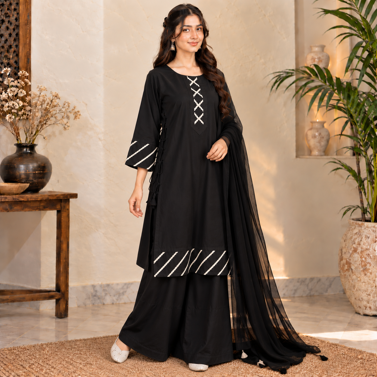 Black 3 Piece Wholesale Dhanak Suit