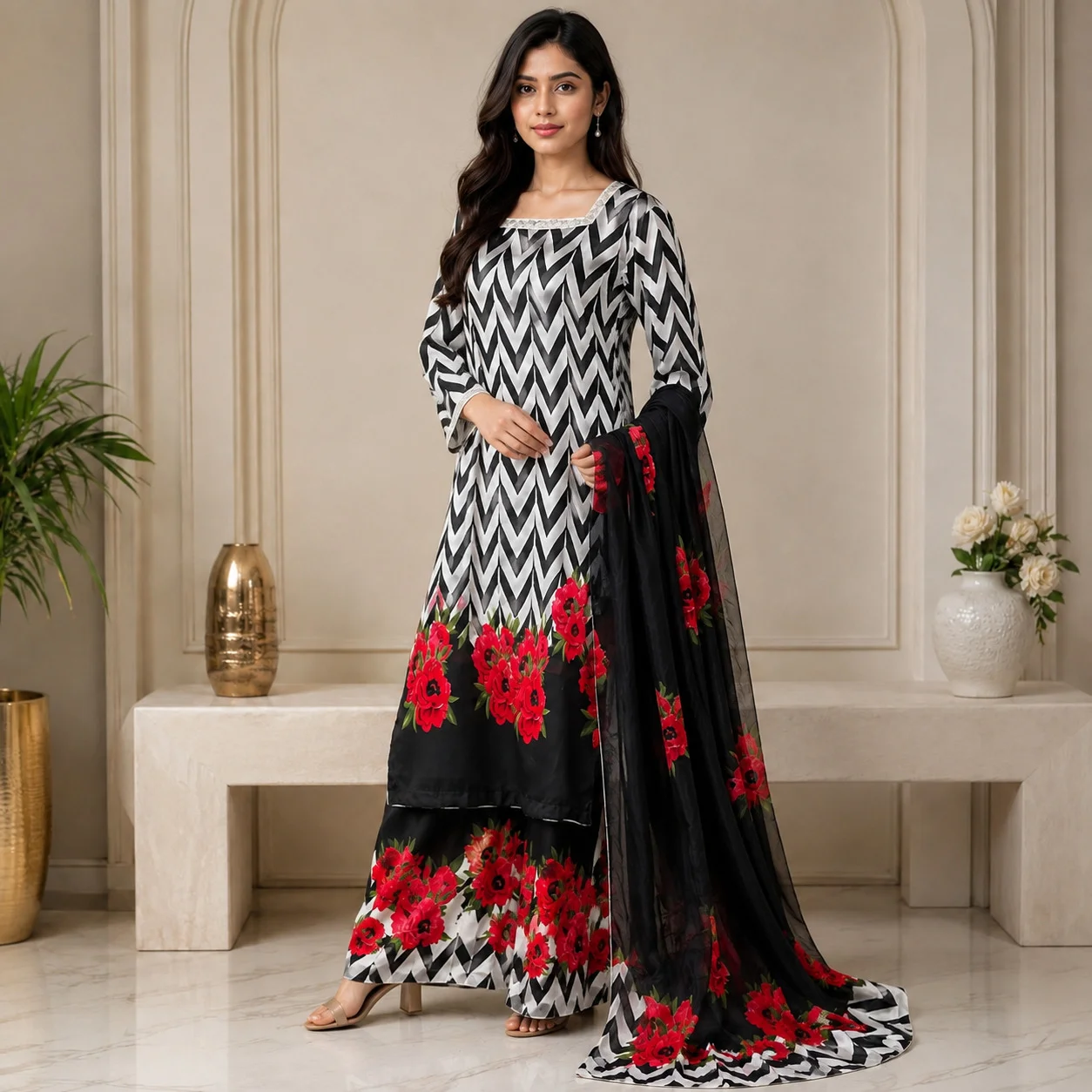 Black And White Wholesale Pakistani Silk Suit