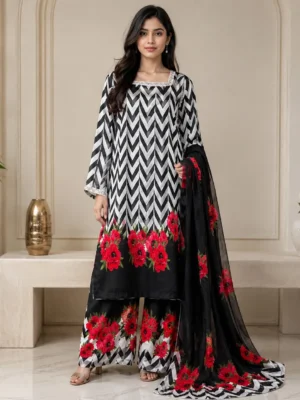 Black And White Wholesale Pakistani Silk Suit
