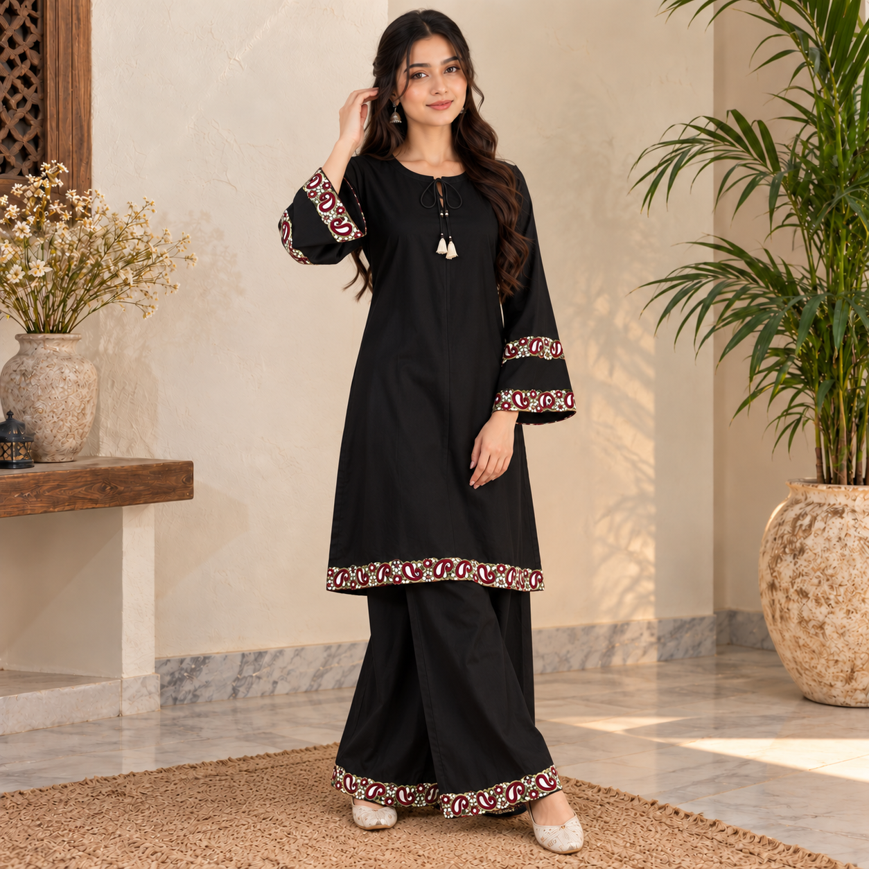 Black Dhanak Suit Wholesale