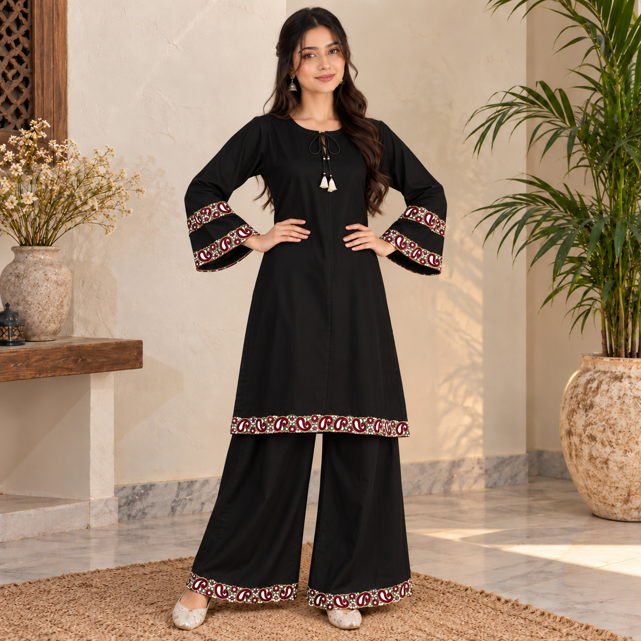 Black Dhanak Suit Wholesale