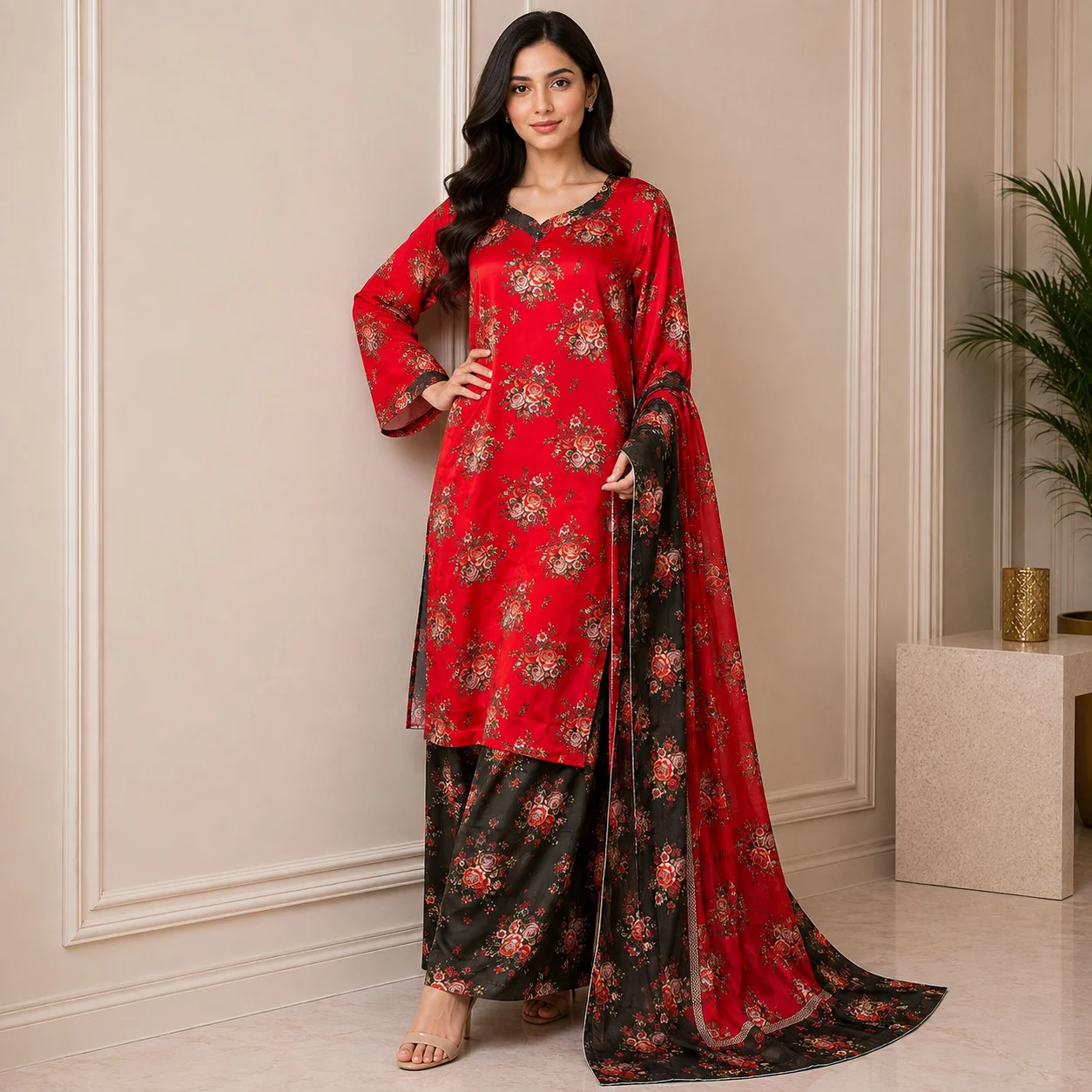 Bright Red Pakistani Silk Suit Wholesale