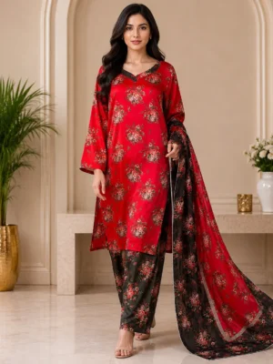 Bright Red Pakistani Silk Suit Wholesale