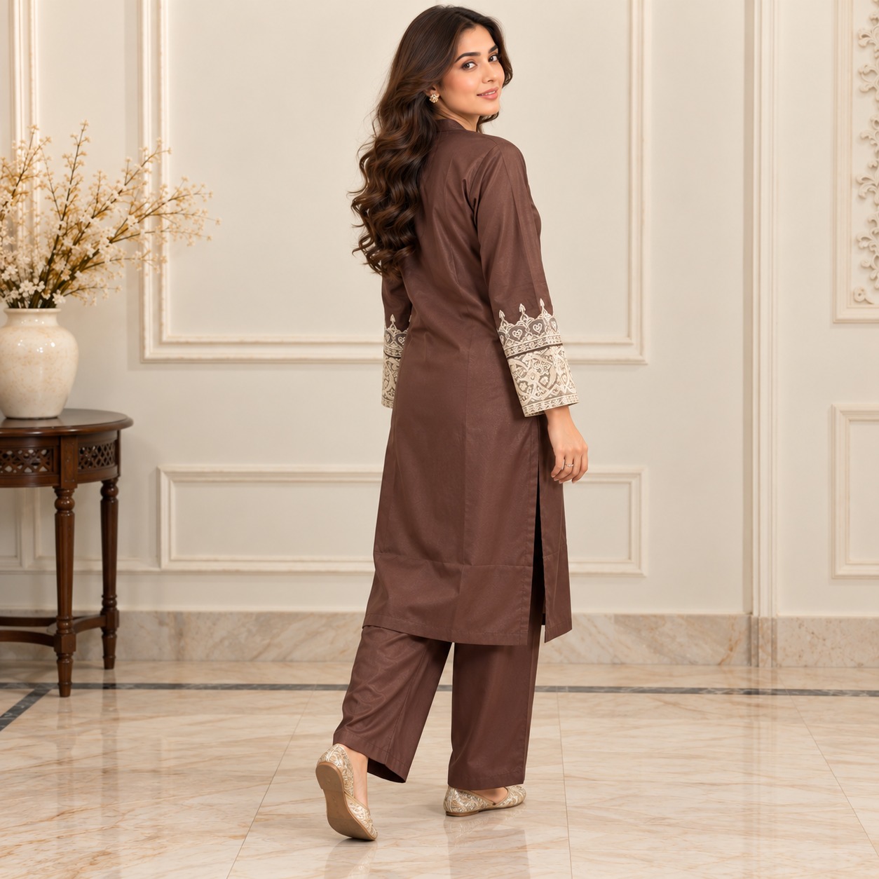 Brown Pakistani Wholesale Dhanak Suit