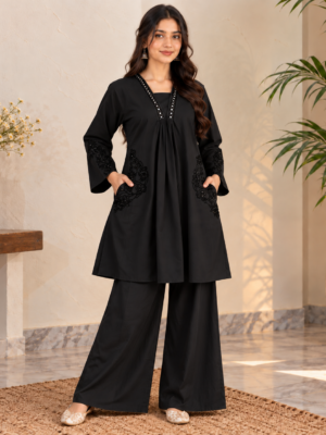 Jet Black Dhanak Suit Wholesale