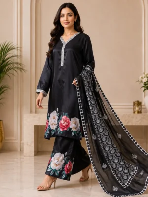 Jet Black Wholesale Pakistani Silk Suit